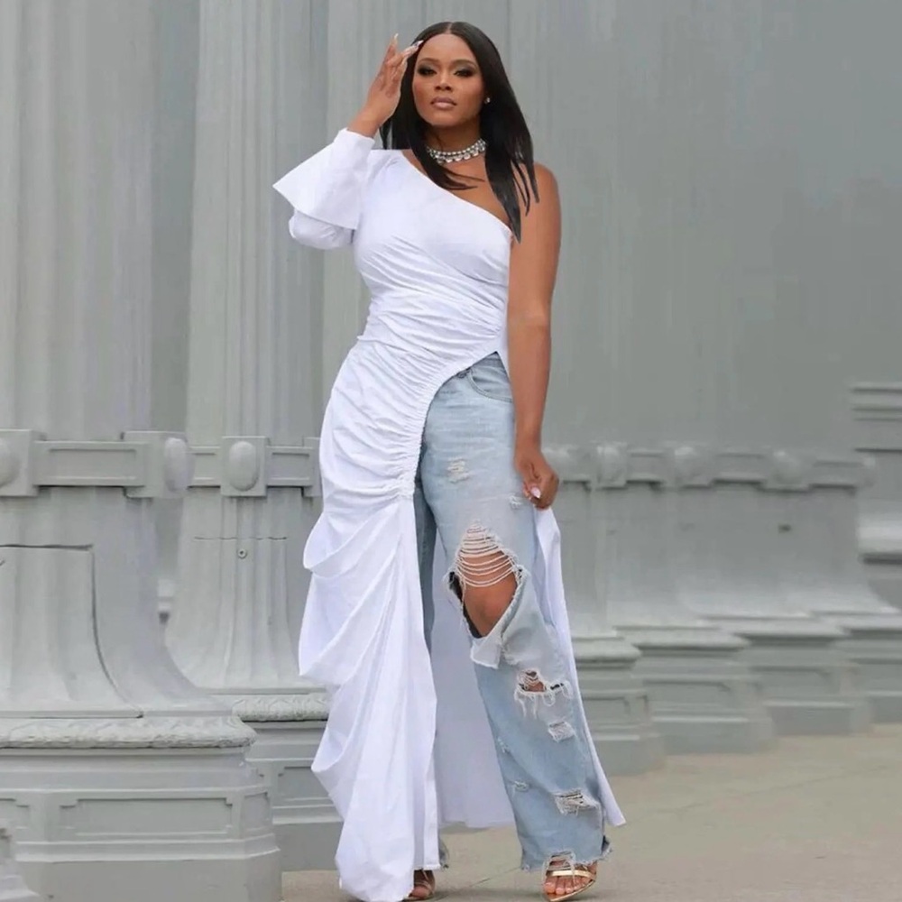Elegant White One-Shoulder Ruffle Top